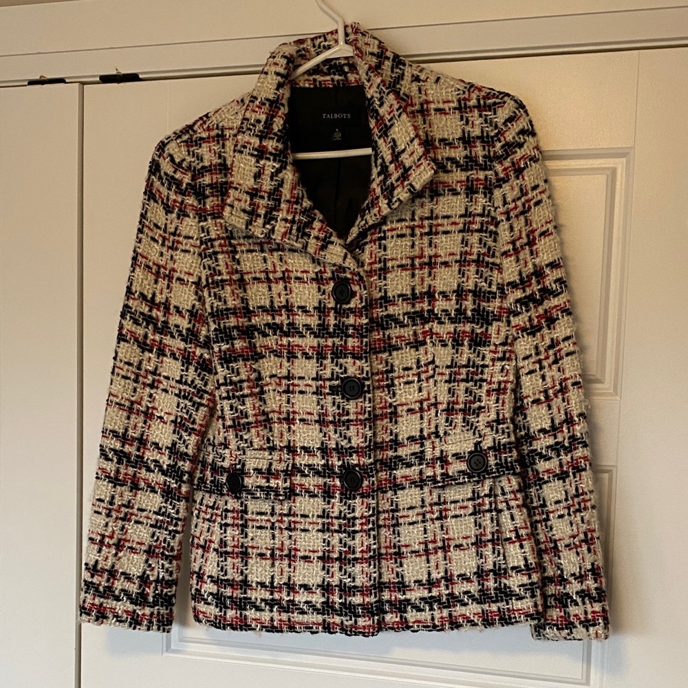 Talbots wool blend Women's Tweed Blazer / jacket - Black, Red, Cream. Lined,